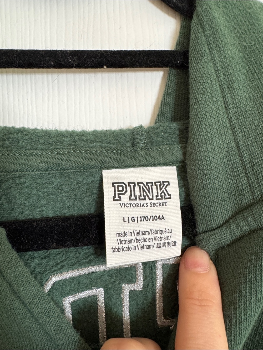 PINK Victoria's Secret Olive Green Pullover Hoodie - Picture 2 of 3